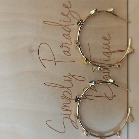 Multicolored Heart themed hoop earrings Gold Accents - Picture 5 of 5